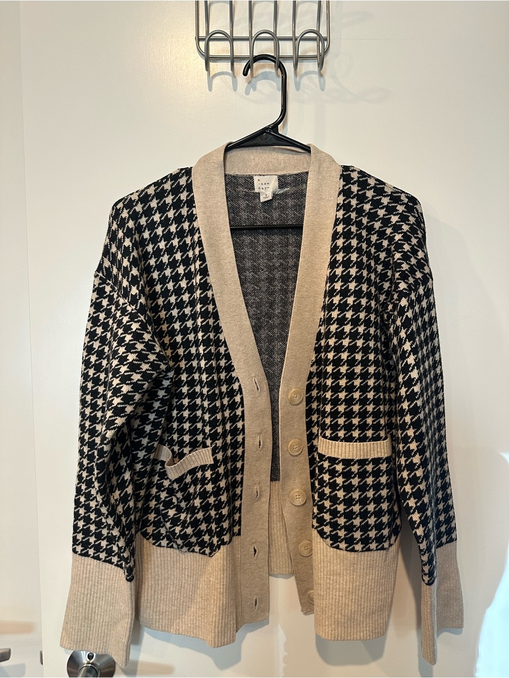 a new day Black & Cream Houndstooth Button-Up Cardigan